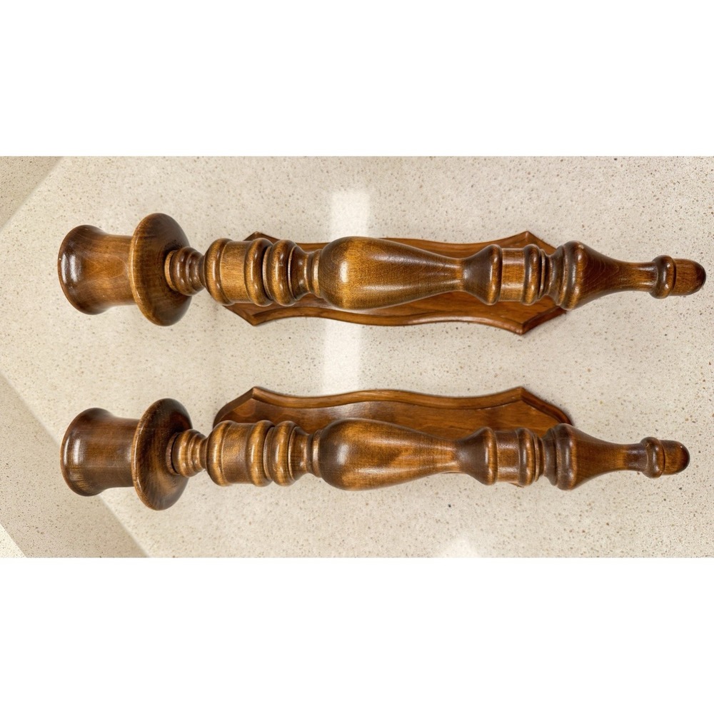 Pair Of Wooden Candle Sconces Brass Inserts GrannyCore Farmhouse Cottage